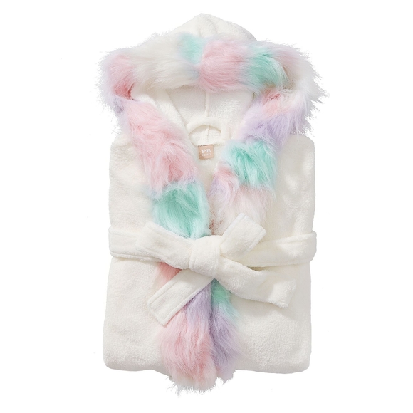 Pottery Barn Teen Unicorn Rainbow Faux Fur Robe - Picture 2 of 6